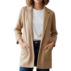 J.Crew Sophie Tan Women’s Open Sweater Blazer Cotton Poly Merino Wool - Small